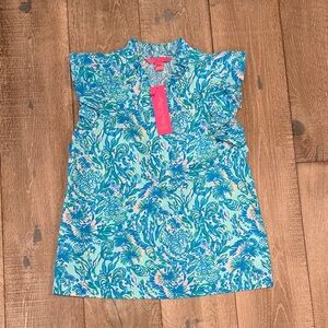 Lilly Pulitzer Blue and Green Floral Blouse
